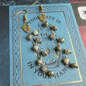 Labradorite stone drop branching boho witchy earrings